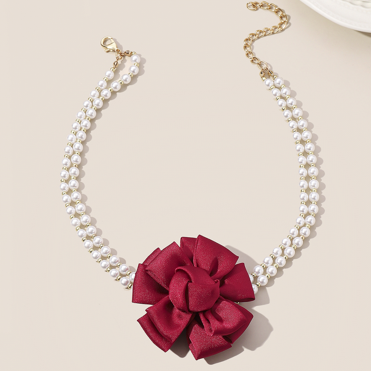 Bijoux En Gros Style De Fée Élégant Sucré Rose Perle Artificielle Chiffon Collier Ras De Cou display picture 6