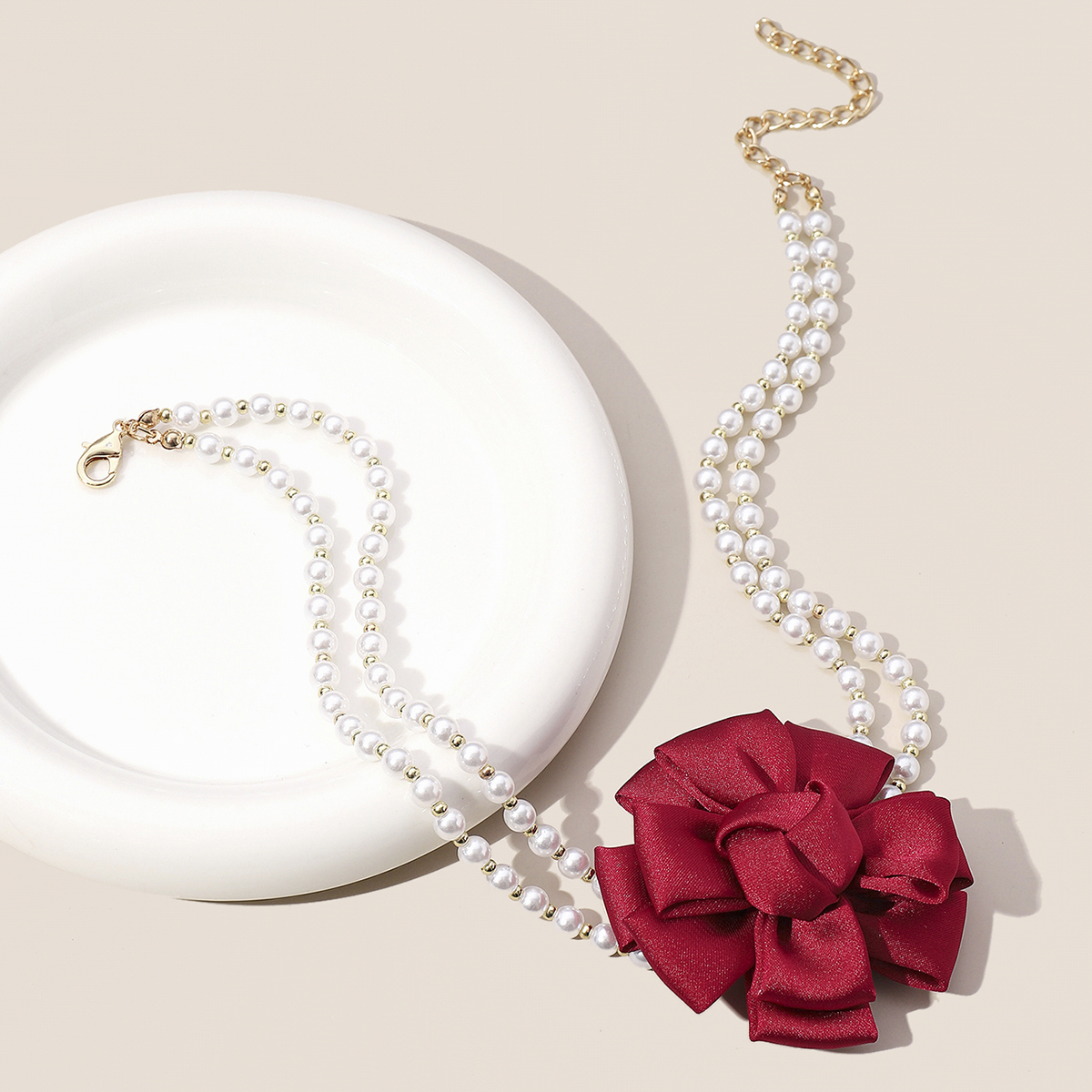 Bijoux En Gros Style De Fée Élégant Sucré Rose Perle Artificielle Chiffon Collier Ras De Cou display picture 3