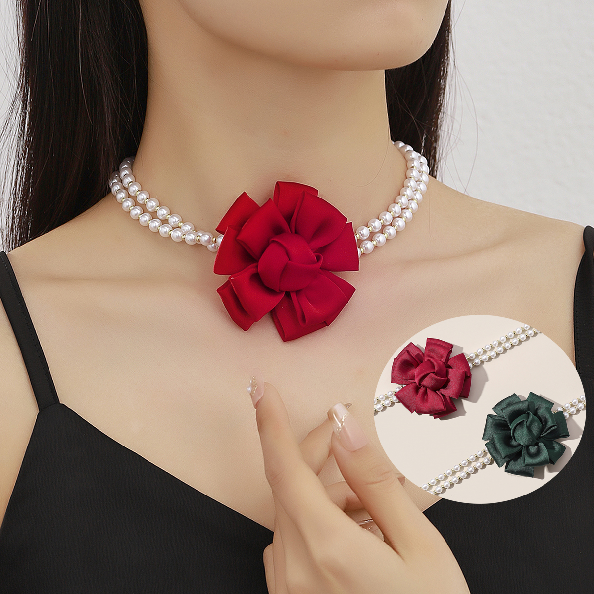 Wholesale Jewelry Fairy Style Elegant Sweet Rose Artificial Pearl Cloth Choker display picture 1