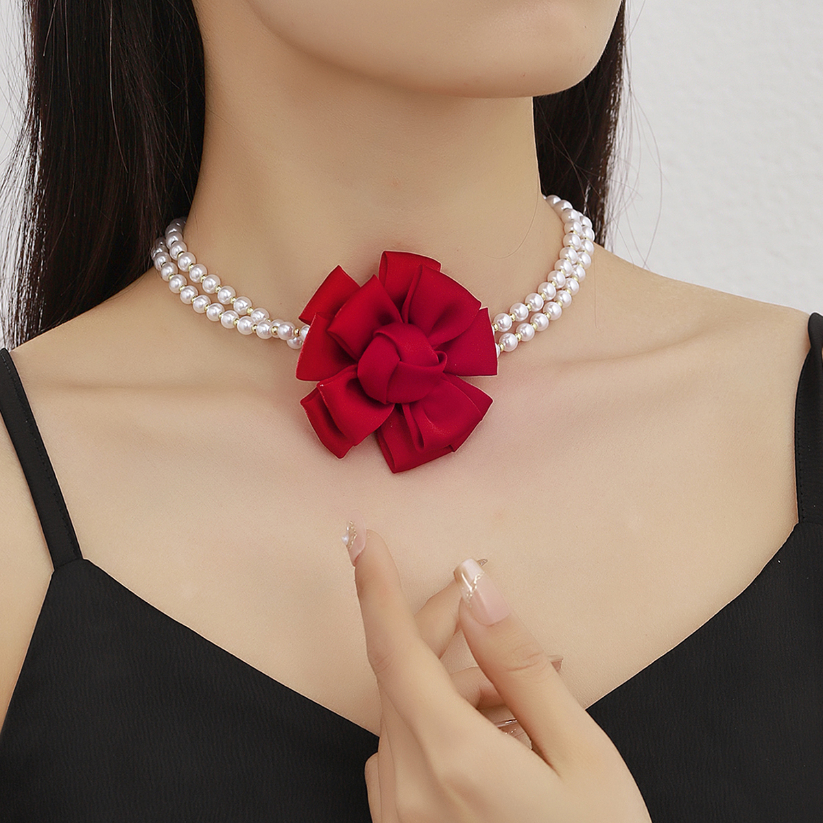 Wholesale Jewelry Fairy Style Elegant Sweet Rose Artificial Pearl Cloth Choker display picture 8