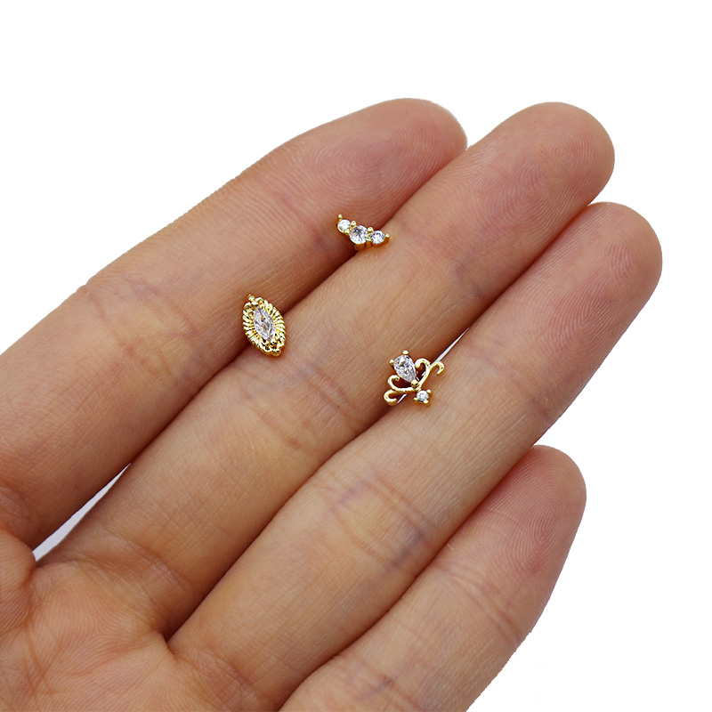 1 Piece Basic Modern Style Classic Style Star Heart Shape Flower Inlay 316L Stainless Steel  Copper Zircon Ear Studs Cartilage Earrings display picture 26