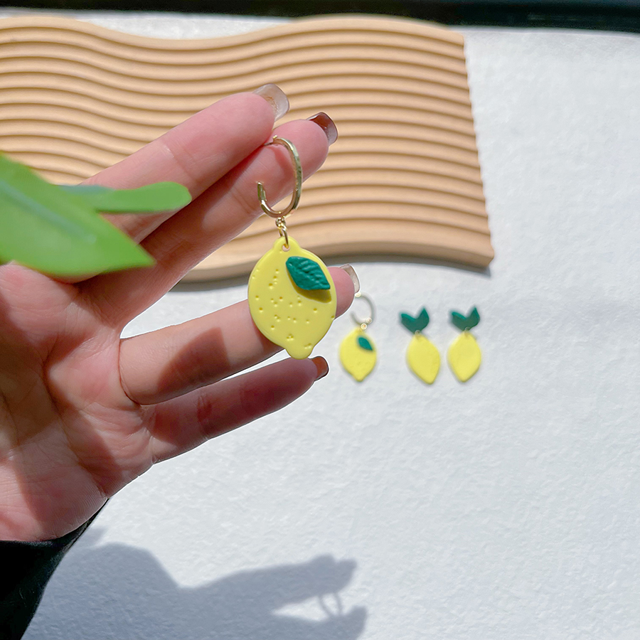 1 Pair Cartoon Style Cute Sweet Lemon Alloy Soft Clay Drop Earrings display picture 5