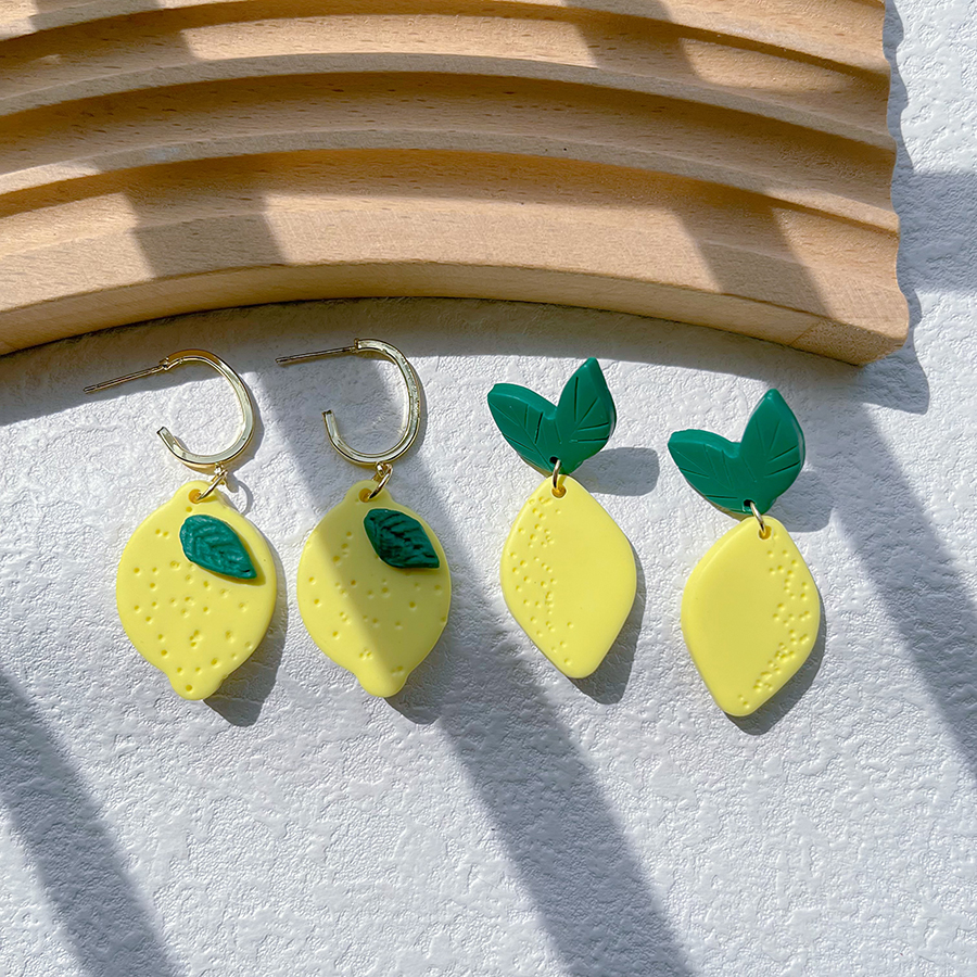 1 Pair Cartoon Style Cute Sweet Lemon Alloy Soft Clay Drop Earrings display picture 1