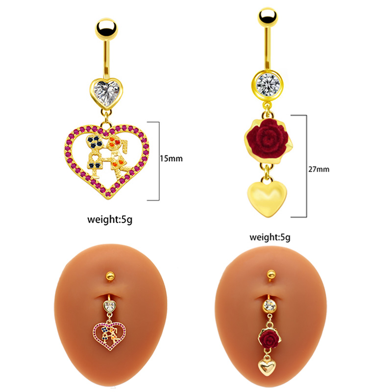 1 Piece Lip Rings Cute Retro Shiny Heart Shape Flower 316L Stainless Steel  Alloy Plating Inlay Rhinestones Glass White Gold Plated Gold Plated display picture 2