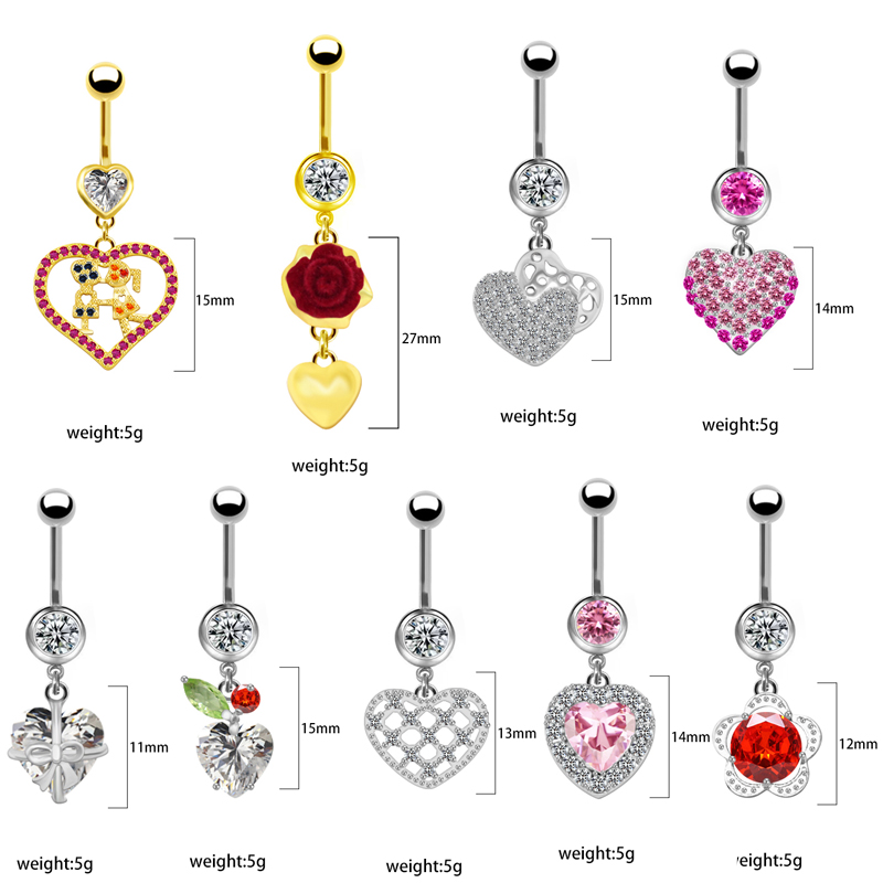 1 Piece Lip Rings Cute Retro Shiny Heart Shape Flower 316L Stainless Steel  Alloy Plating Inlay Rhinestones Glass White Gold Plated Gold Plated display picture 29