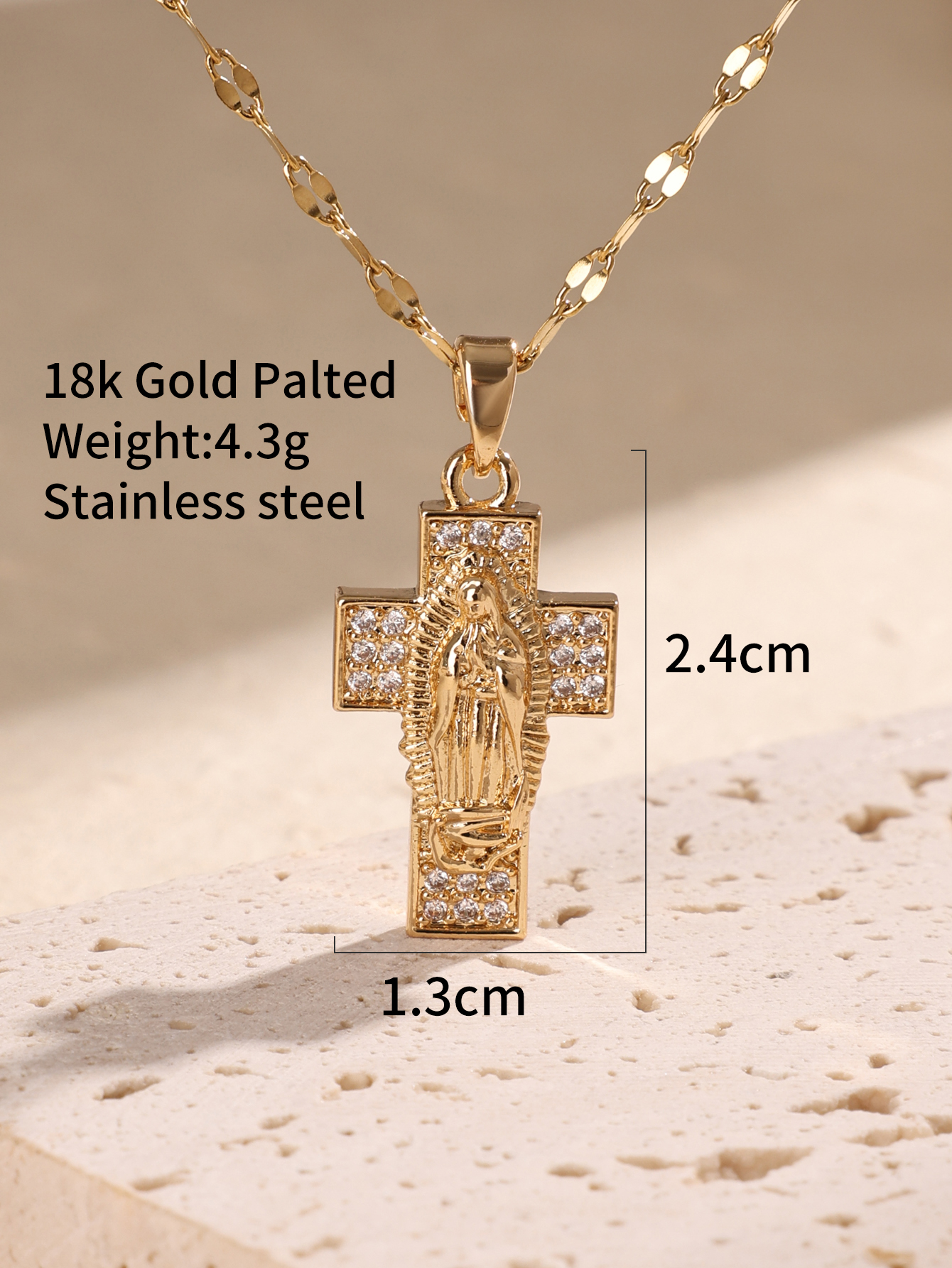 Acero Inoxidable 304 Cobre Chapados en oro de 18k Elegante Glamour Enchapado Embutido Cruzar Circón Collar Colgante display picture 3