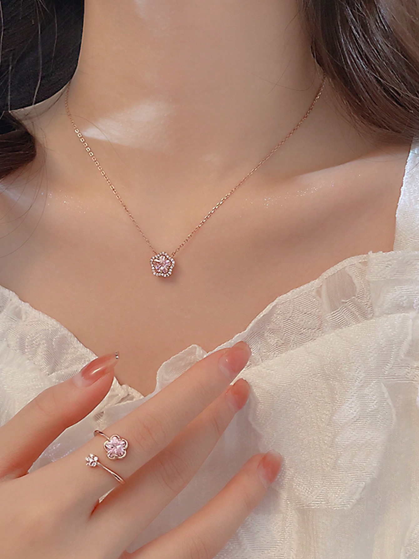 Lady Classic Style Commute Flower 201 Stainless Steel Inlay Artificial Diamond Women's Jewelry Set display picture 6