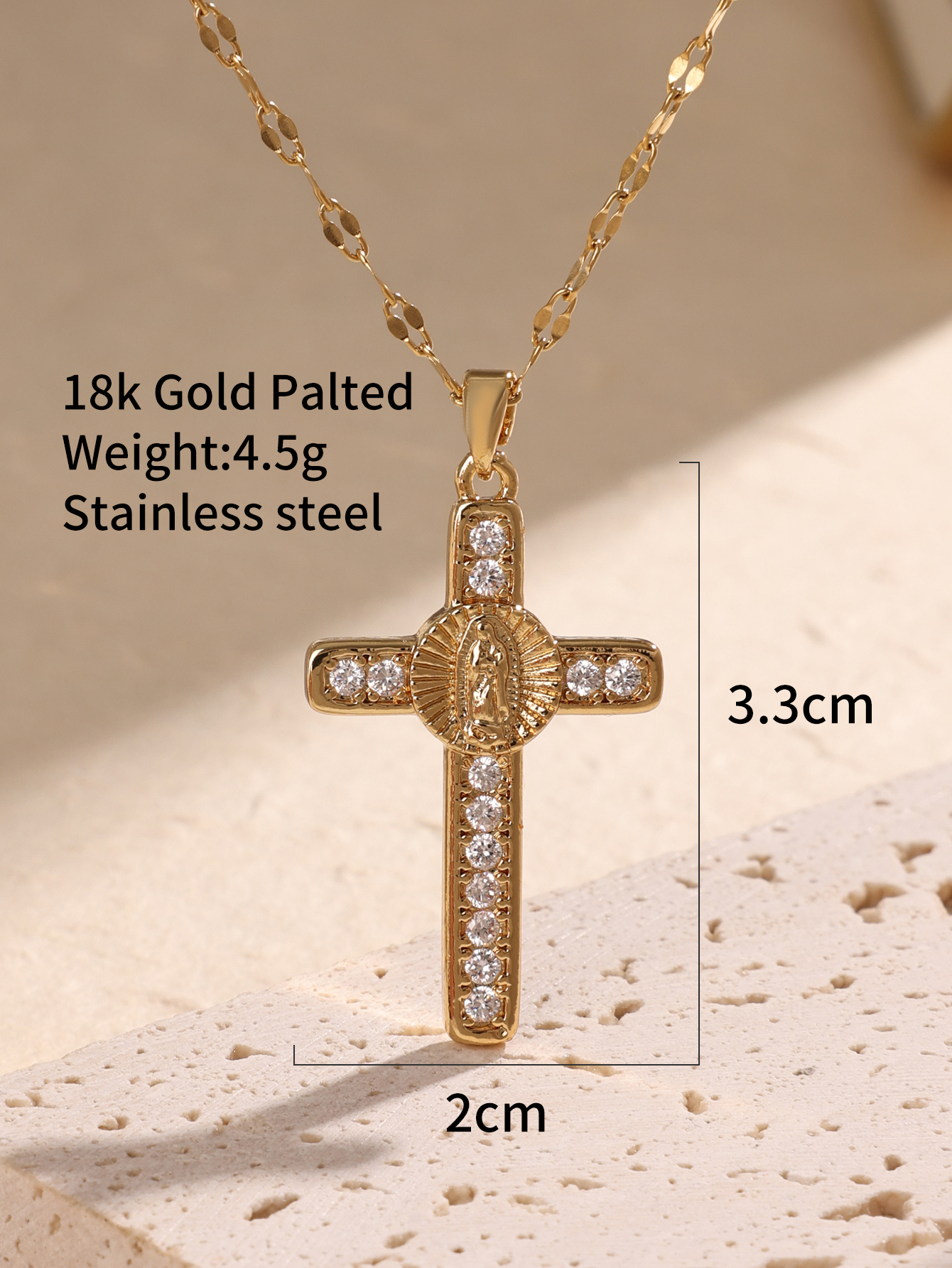 Acero Inoxidable 304 Cobre Chapados en oro de 18k Elegante Glamour Lujoso Enchapado Embutido Cruzar Circón Collar Colgante display picture 2