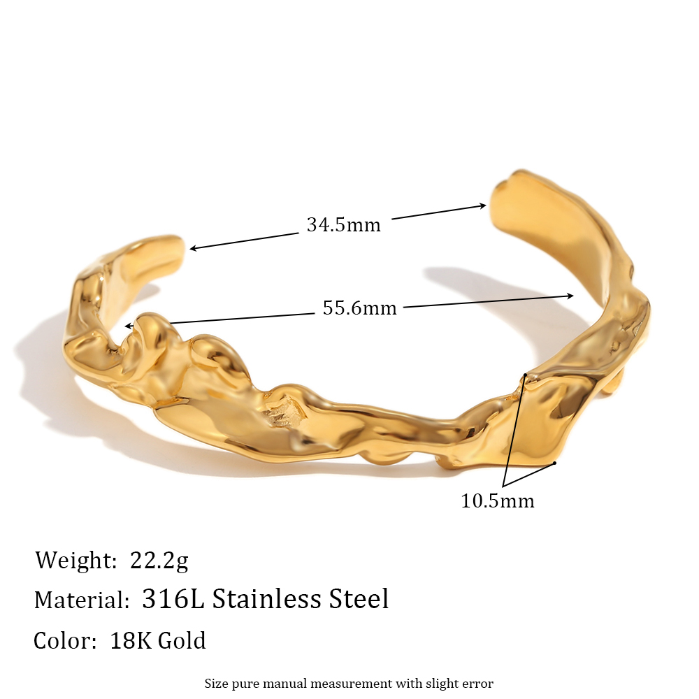 316L Stainless Steel  18K Gold Plated Basic Simple Style Classic Style Plating Irregular Waves Bangle display picture 2