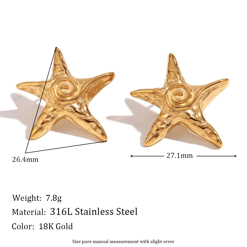 1 Pair Vintage Style Simple Style Classic Style Star Solid Color Plating 304 Stainless Steel 18K Gold Plated Drop Earrings display picture 2