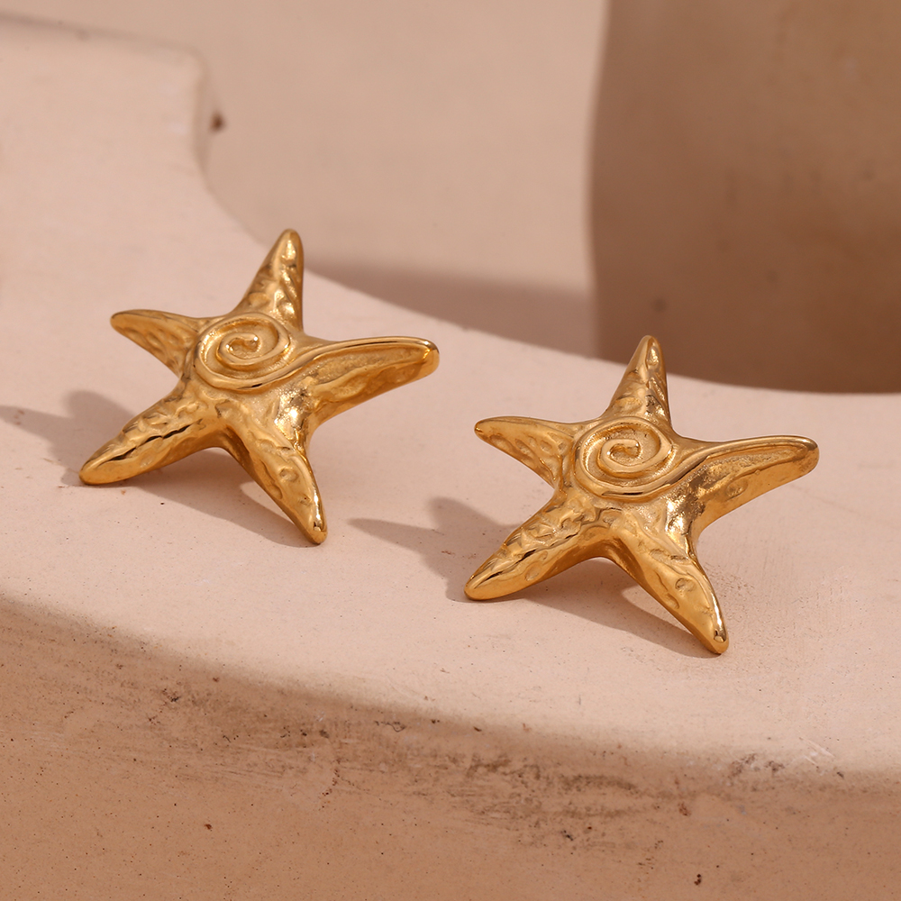 1 Pair Vintage Style Simple Style Classic Style Star Solid Color Plating 304 Stainless Steel 18K Gold Plated Drop Earrings display picture 1