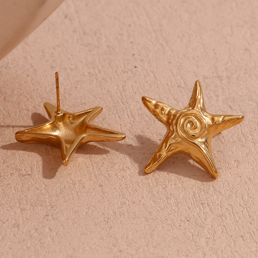 1 Pair Vintage Style Simple Style Classic Style Star Solid Color Plating 304 Stainless Steel 18K Gold Plated Drop Earrings display picture 3