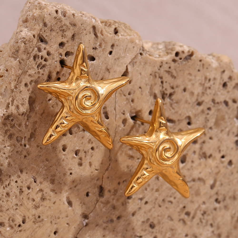 1 Pair Vintage Style Simple Style Classic Style Star Solid Color Plating 304 Stainless Steel 18K Gold Plated Drop Earrings display picture 9