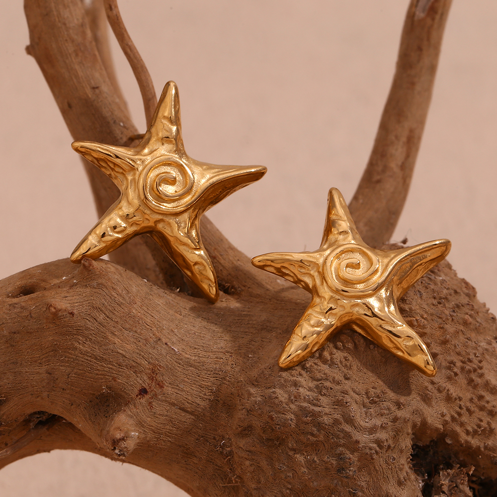1 Pair Vintage Style Simple Style Classic Style Star Solid Color Plating 304 Stainless Steel 18K Gold Plated Drop Earrings display picture 10
