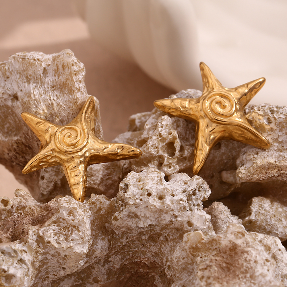 1 Pair Vintage Style Simple Style Classic Style Star Solid Color Plating 304 Stainless Steel 18K Gold Plated Drop Earrings display picture 13