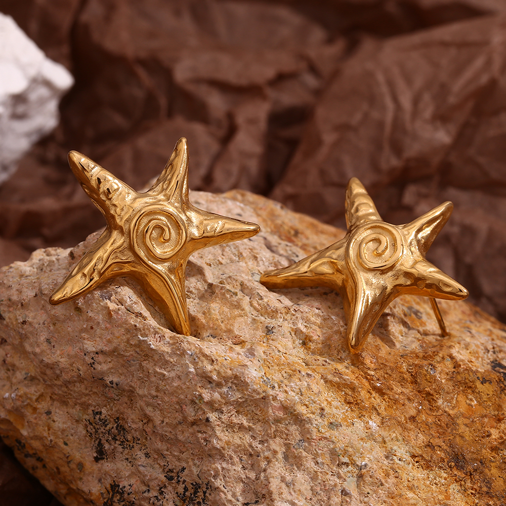 1 Paire Style Vintage Style Simple Style Classique Star Couleur Unie Placage Acier Inoxydable 304 Plaqué Or 18K Boucles D'oreilles display picture 14