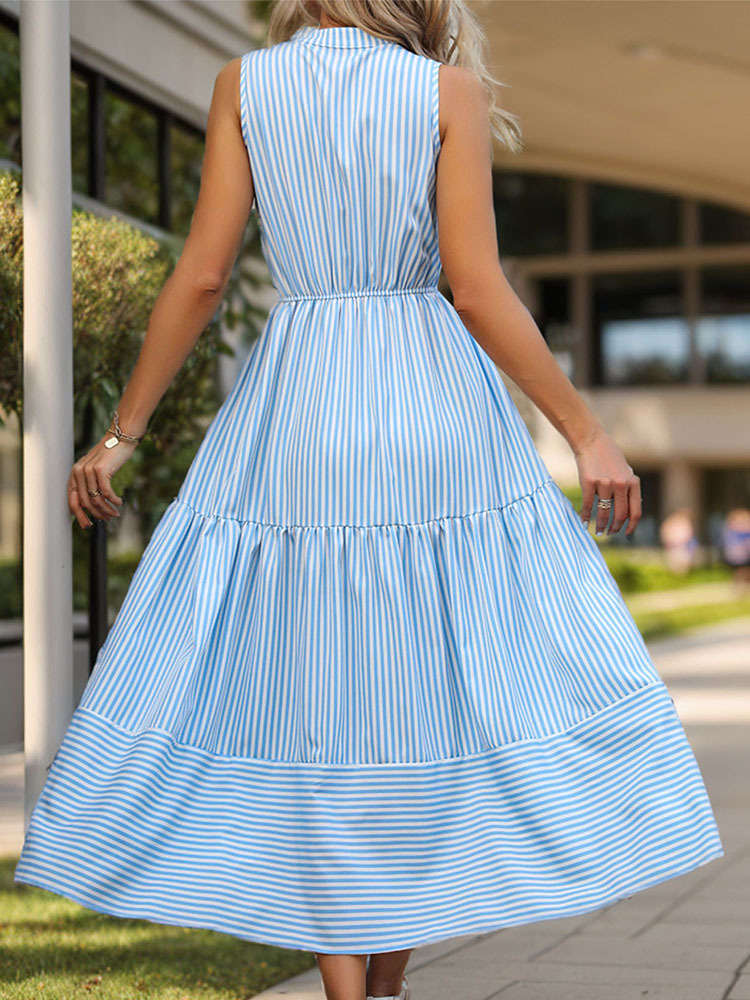 Women's Regular Dress Elegant Standing Collar Sleeveless Stripe Midi Dress Daily display picture 4