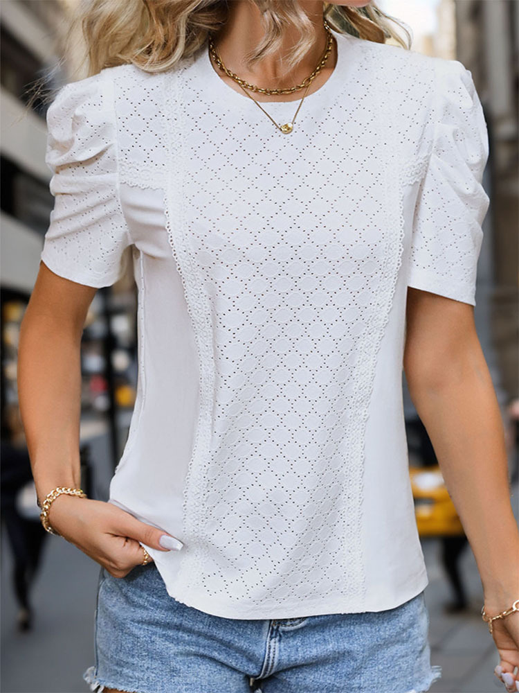 Femmes T-Shirt Manche Courte T-shirts Patchwork Texture Style Simple Couleur Unie display picture 3