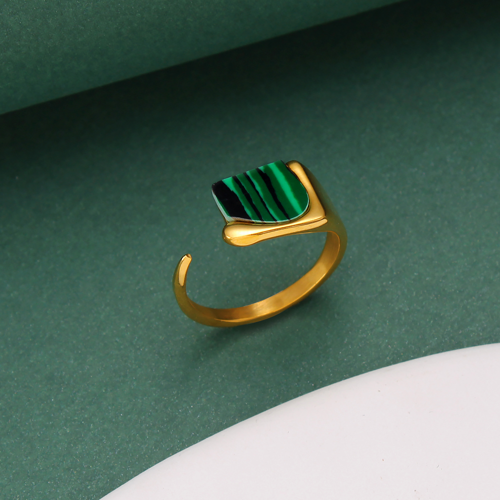 304 Stainless Steel 18K Gold Plated Elegant Lady Classic Style Inlay Geometric Malachite Open Rings display picture 5