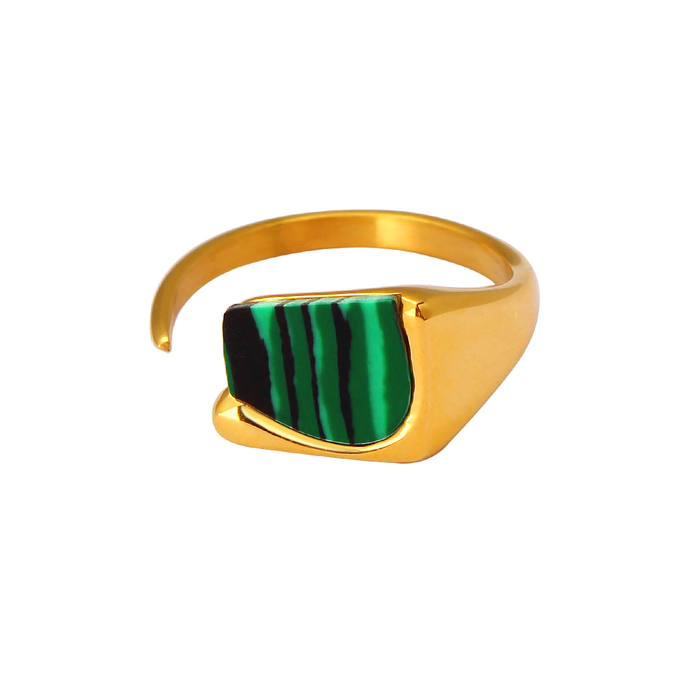 304 Stainless Steel 18K Gold Plated Elegant Lady Classic Style Inlay Geometric Malachite Open Rings display picture 9