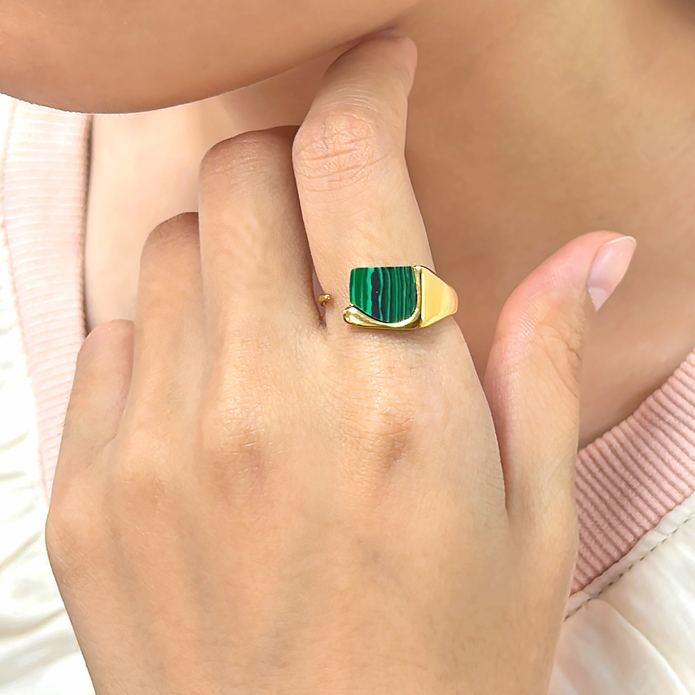 304 Stainless Steel 18K Gold Plated Elegant Lady Classic Style Inlay Geometric Malachite Open Rings display picture 3