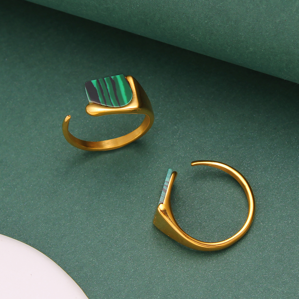 304 Stainless Steel 18K Gold Plated Elegant Lady Classic Style Inlay Geometric Malachite Open Rings display picture 4