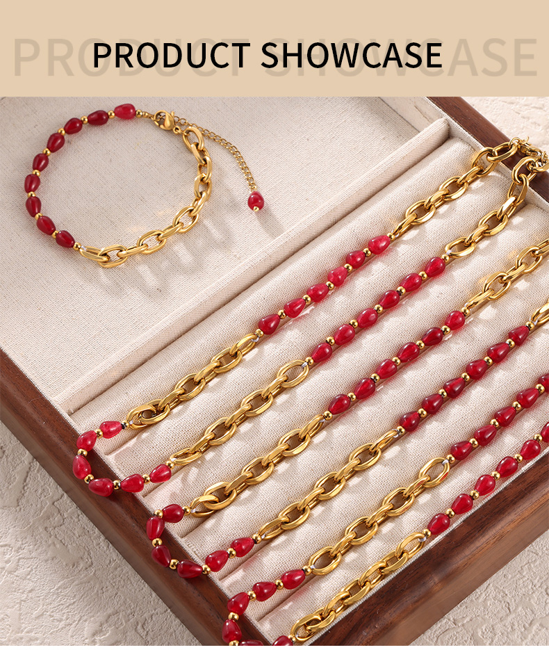 Elegant Klassisch Dame Geometrisch Achat Titan Stahl Perlen Überzug 18 Karat Vergoldet Frau Armbänder Halskette display picture 1