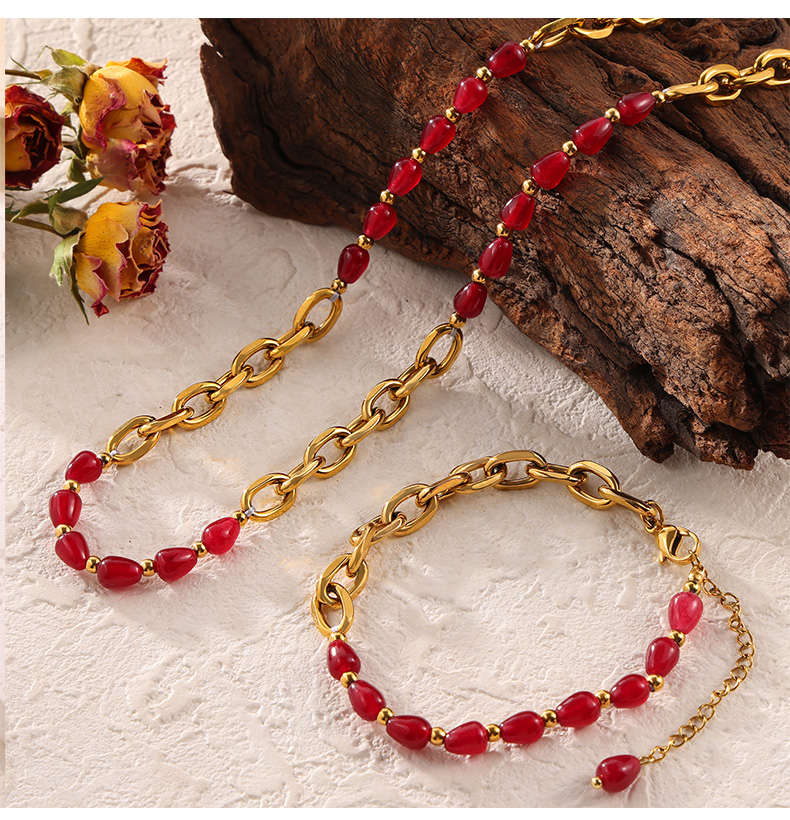Elegant Classical Lady Geometric Agate Titanium Steel Beaded Plating 18K Gold Plated Women's Bracelets Necklace display picture 5