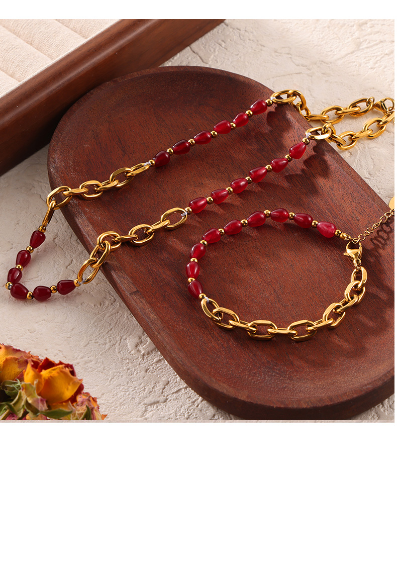 Elegant Classical Lady Geometric Agate Titanium Steel Beaded Plating 18K Gold Plated Women's Bracelets Necklace display picture 4