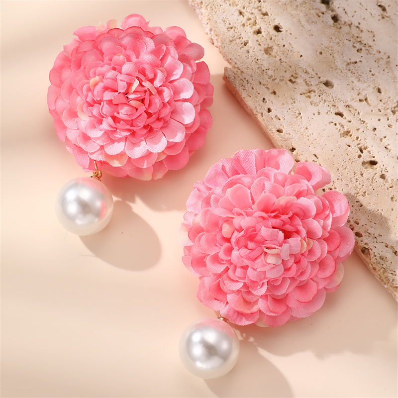1 Pair Cute Lady Sweet Flower Cloth Drop Earrings display picture 8