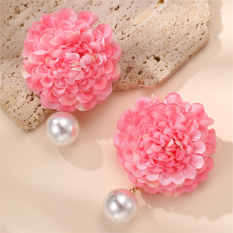 1 Pair Cute Lady Sweet Flower Cloth Drop Earrings display picture 9