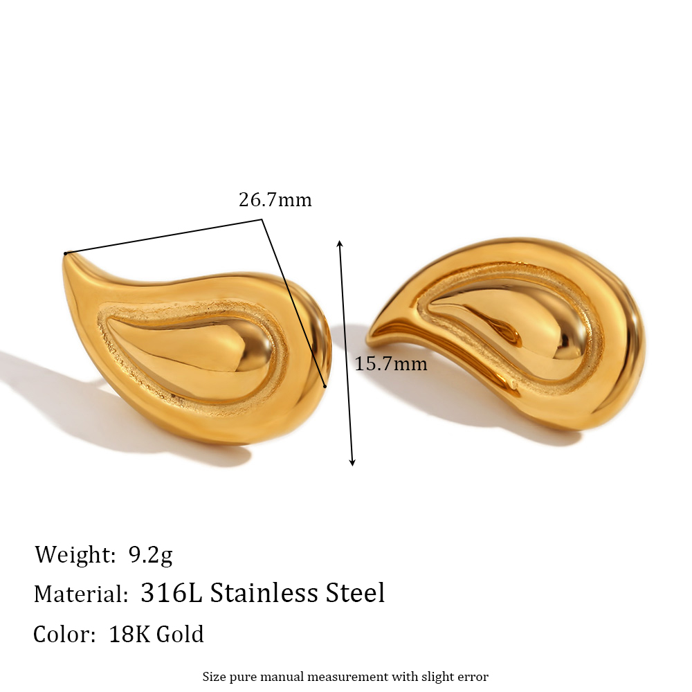 1 Pair Vintage Style Simple Style Classic Style Water Droplets Solid Color Plating 304 Stainless Steel 18K Gold Plated Ear Studs display picture 2