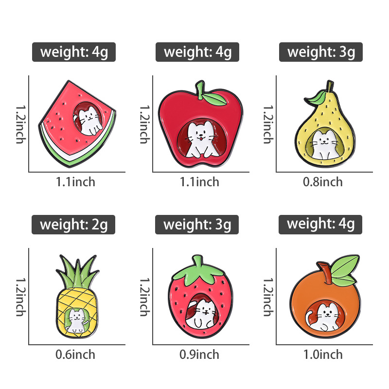 Cartoon Style Cute Fruit Cat Alloy Stamping Stoving Varnish Women's Brooches display picture 1