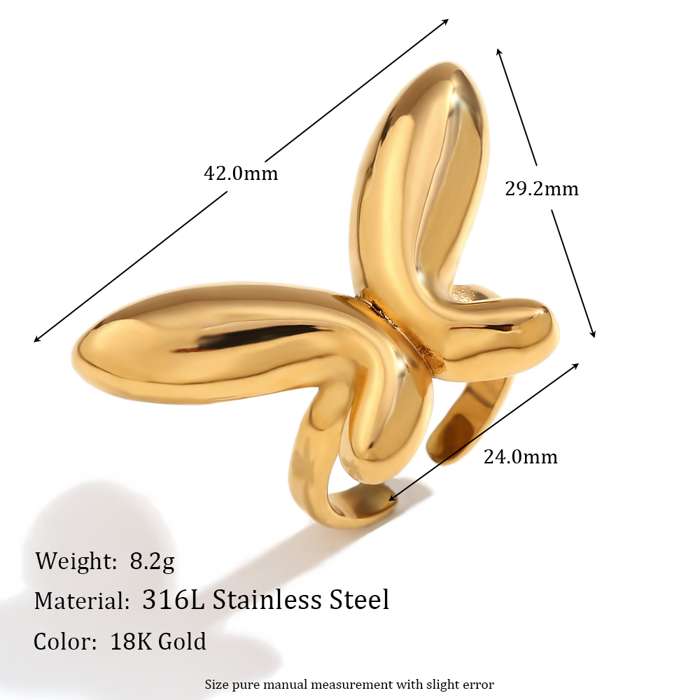Simple Style Classic Style Commute Butterfly 316L Stainless Steel  18K Gold Plated Open Rings In Bulk display picture 2