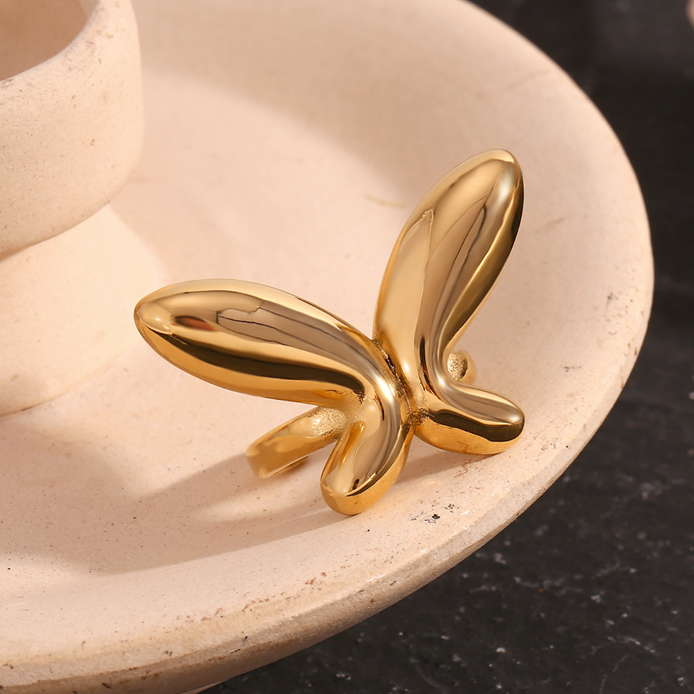 Simple Style Classic Style Commute Butterfly 316L Stainless Steel  18K Gold Plated Open Rings In Bulk display picture 1