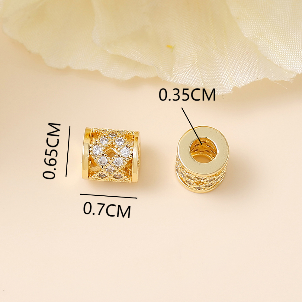 1 Stück 7*6,5mm Loch 3~3.9mm Kupfer Zirkon 18 Karat Vergoldet Weißgold Plattiert Runden Poliert Perlen Distanzstangen display picture 2