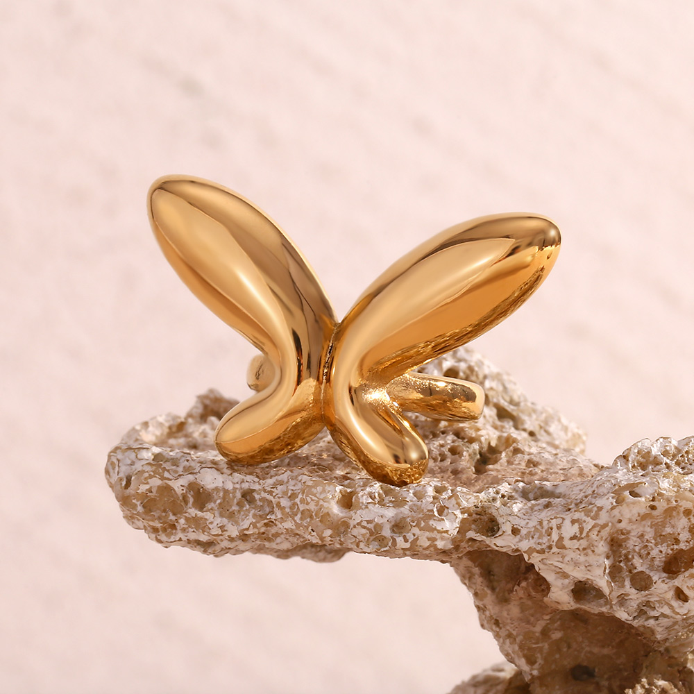 Simple Style Classic Style Commute Butterfly 316L Stainless Steel  18K Gold Plated Open Rings In Bulk display picture 10