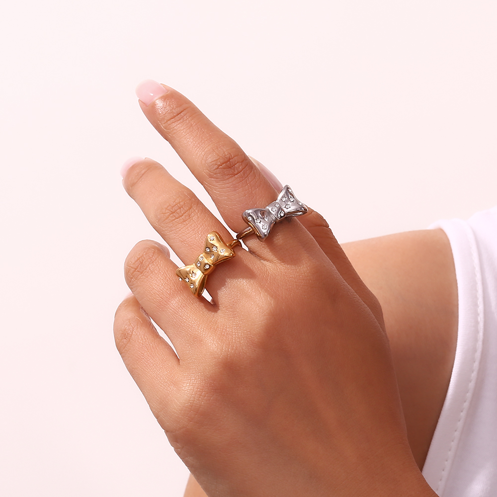 Basic Einfacher Stil Klassischer Stil Bogenknoten Edelstahl 316L 18 Karat Vergoldet Zirkon Offener Ring In Masse display picture 5