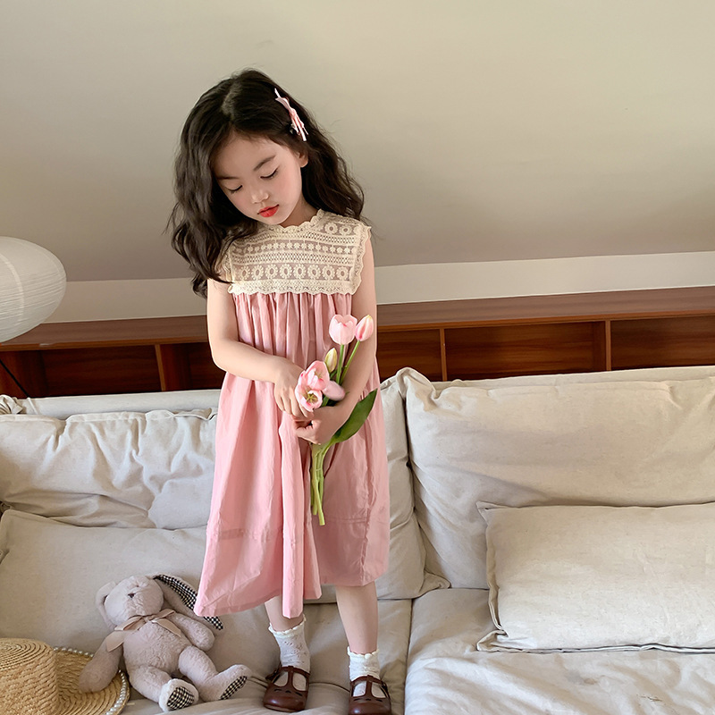 Princess Cute Color Block Lace Cotton Blend Girls Dresses display picture 1