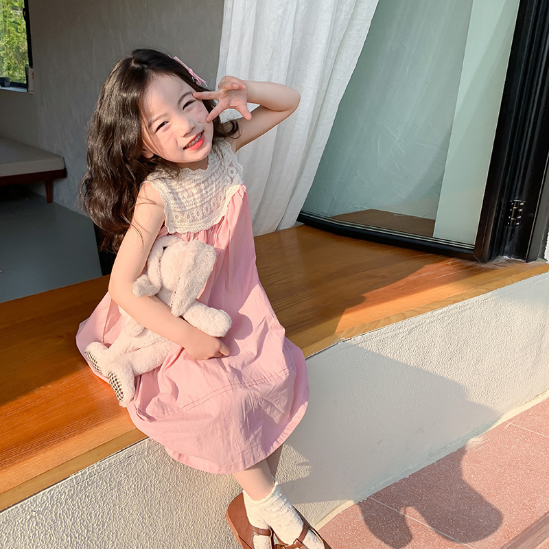 Princesse Mignon Bloc De Couleur Dentelle Mélange De Coton Filles Robes display picture 5