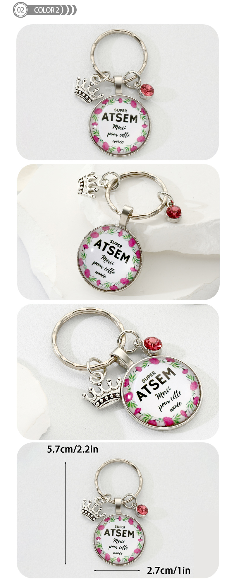 Simple Style Round Letter Crown Alloy Glass Bag Pendant Keychain display picture 2