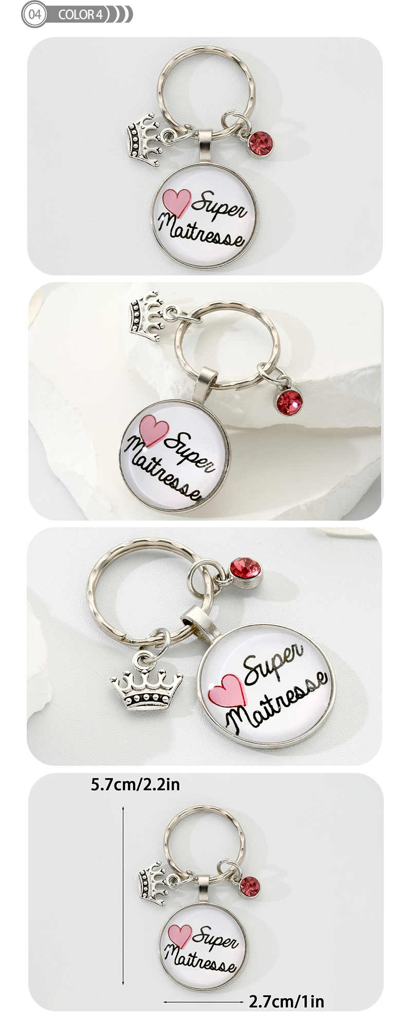 Simple Style Round Letter Crown Alloy Glass Bag Pendant Keychain display picture 4