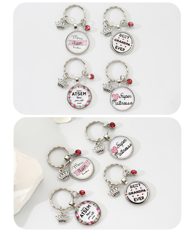 Simple Style Round Letter Crown Alloy Glass Bag Pendant Keychain display picture 5