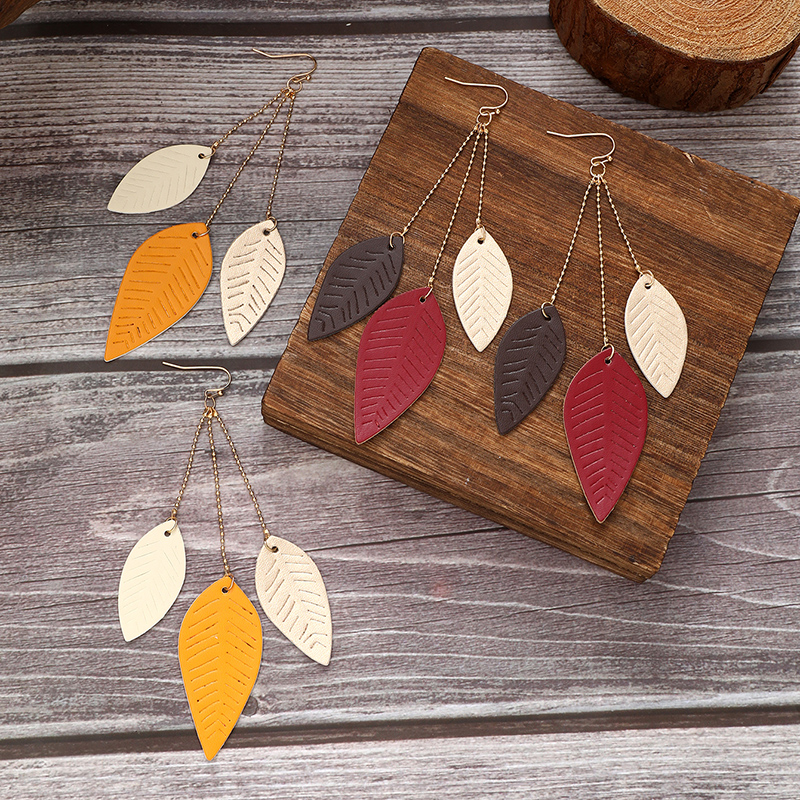 1 Pair Fairy Style Lady Modern Style Leaves Pu Leather Iron Drop Earrings display picture 1