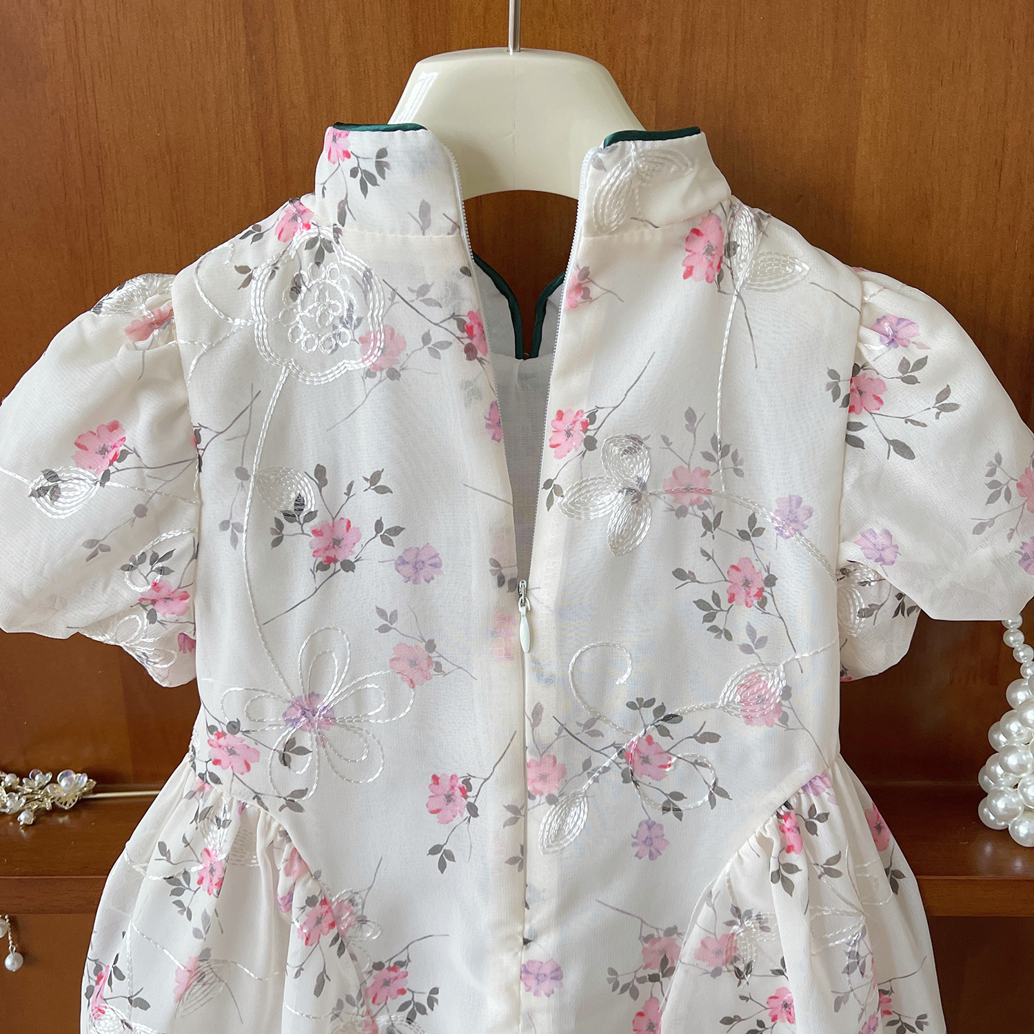 Chinoiserie Classical Ditsy Floral Embroidery Lace Bowknot Polyester Girls Dresses display picture 5