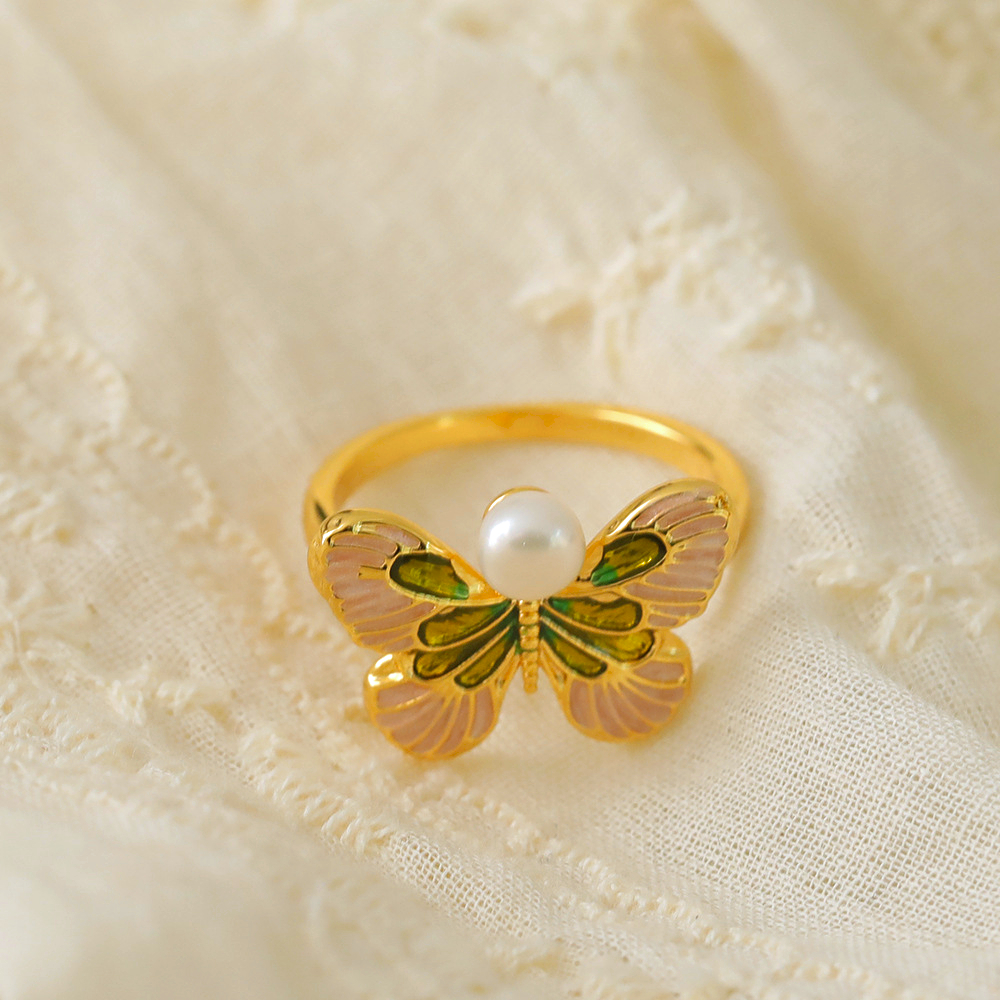 Copper 18K Gold Plated Y2K Retro Luxurious Enamel Plating Butterfly Copper Rings display picture 2