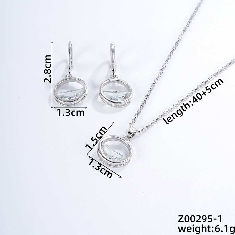 304 Stainless Steel Copper Rhodium Plated Luxurious Simple Style Inlay Round Zircon Earrings Necklace display picture 1