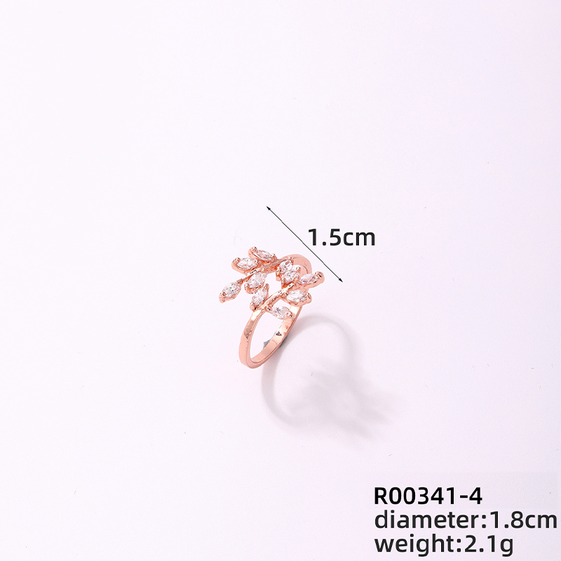 Copper Rose Gold Plated Elegant Modern Style Classic Style Inlay Maple Leaf Petal Zircon Rings display picture 6