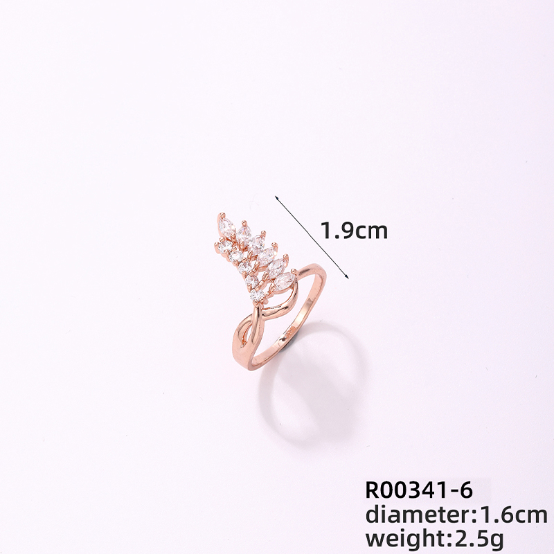 Copper Rose Gold Plated Elegant Modern Style Classic Style Inlay Maple Leaf Petal Zircon Rings display picture 7
