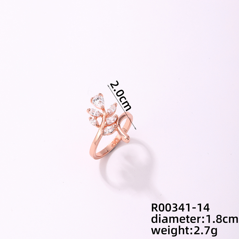 Copper Rose Gold Plated Elegant Modern Style Classic Style Inlay Maple Leaf Petal Zircon Rings display picture 2